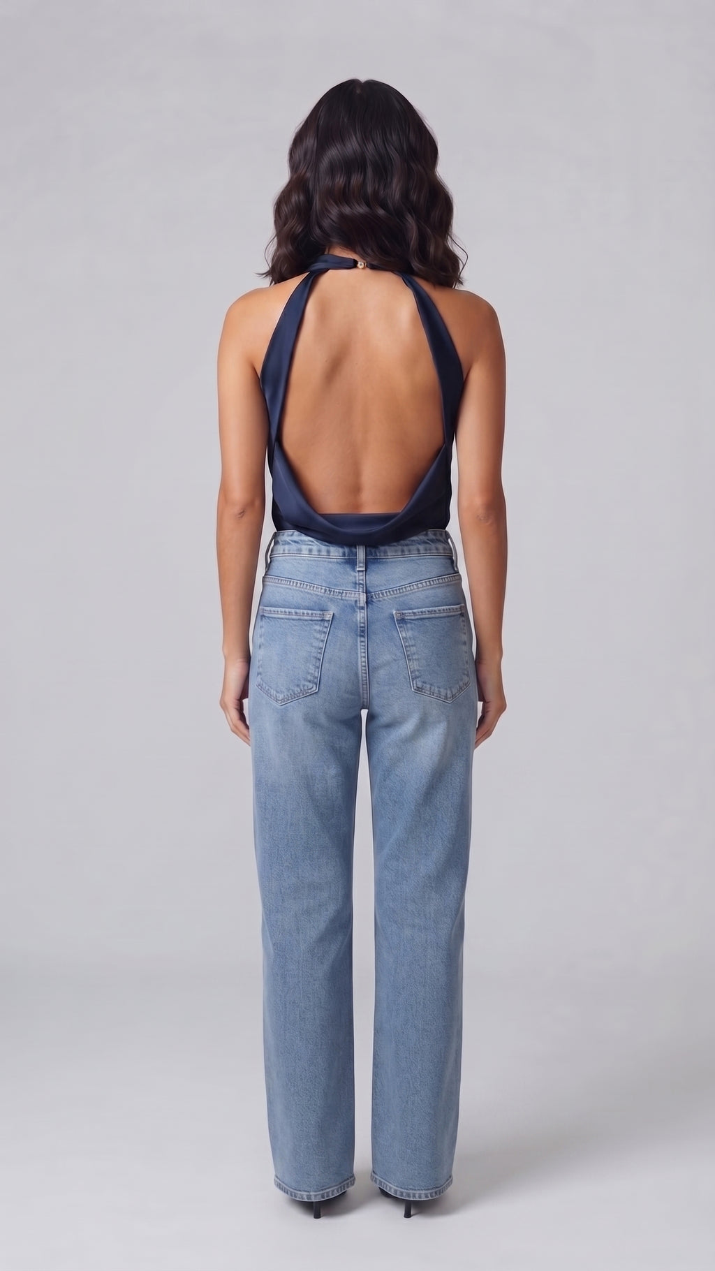 Pantalón Denim Clásico de Tiro Alto y Corte Recto
