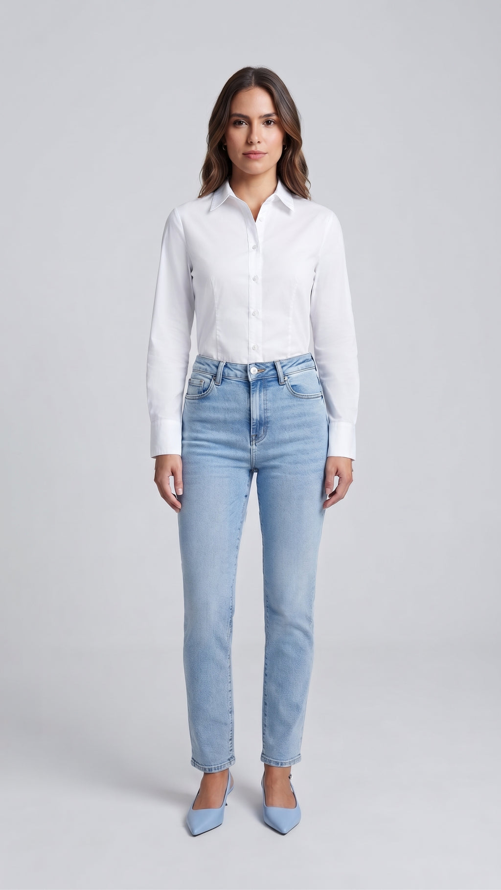 Jeans de Mezclilla Rectos de Tiro Alto