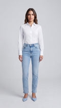Jeans de Mezclilla Rectos de Tiro Alto