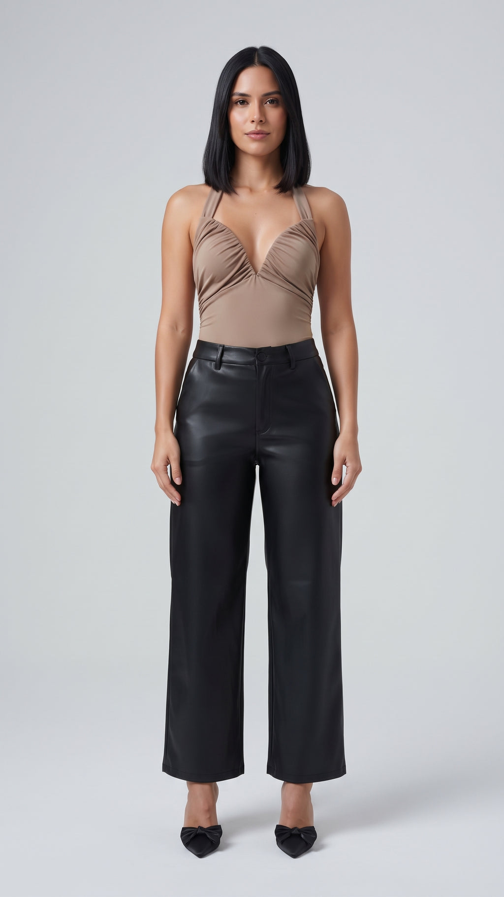 Pantalón Recto Vinipiel de Tiro Alto