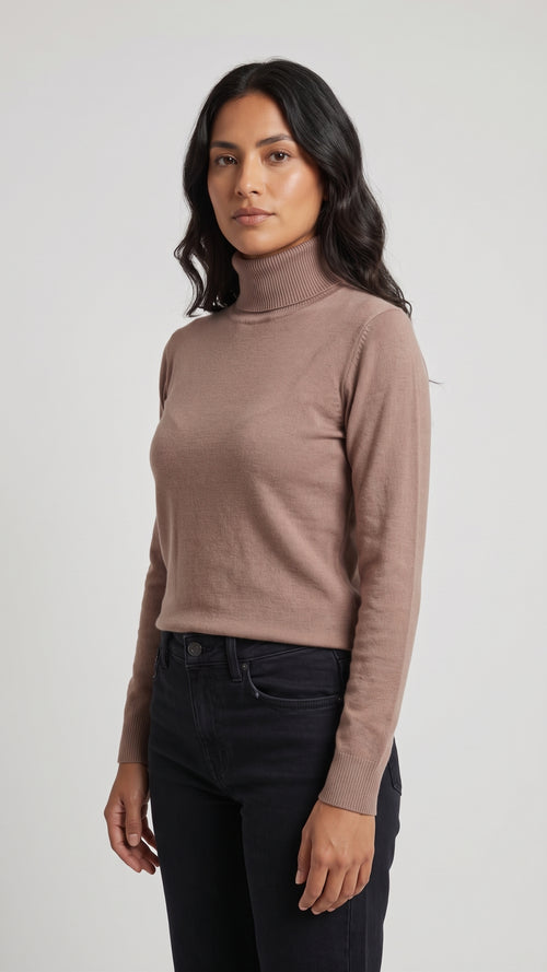 Blusa de Punto Fino con Cuello Alto