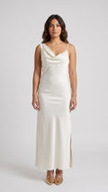 Vestido Largo Satinado con Escote Caído