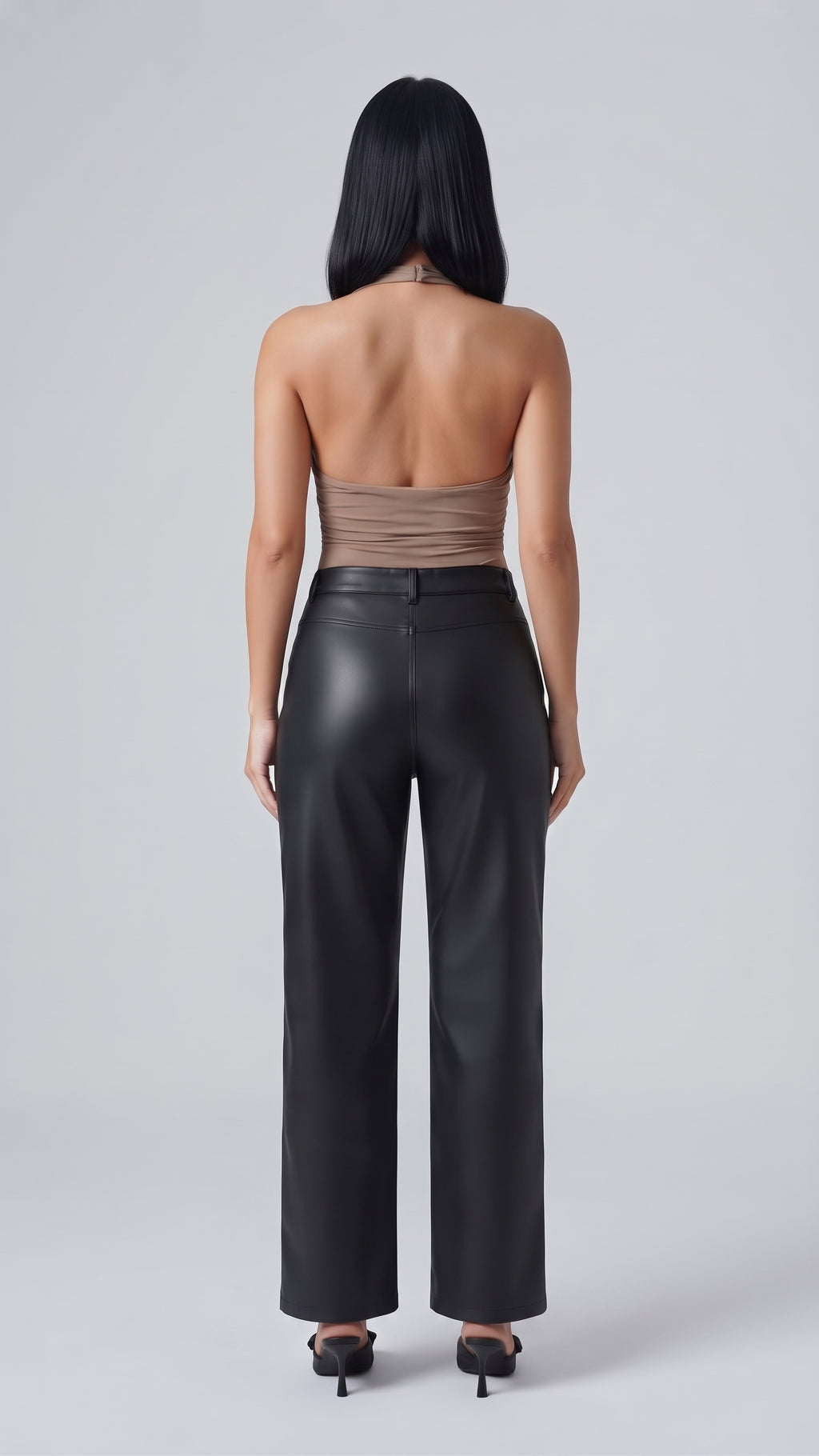 Pantalón Recto Vinipiel de Tiro Alto