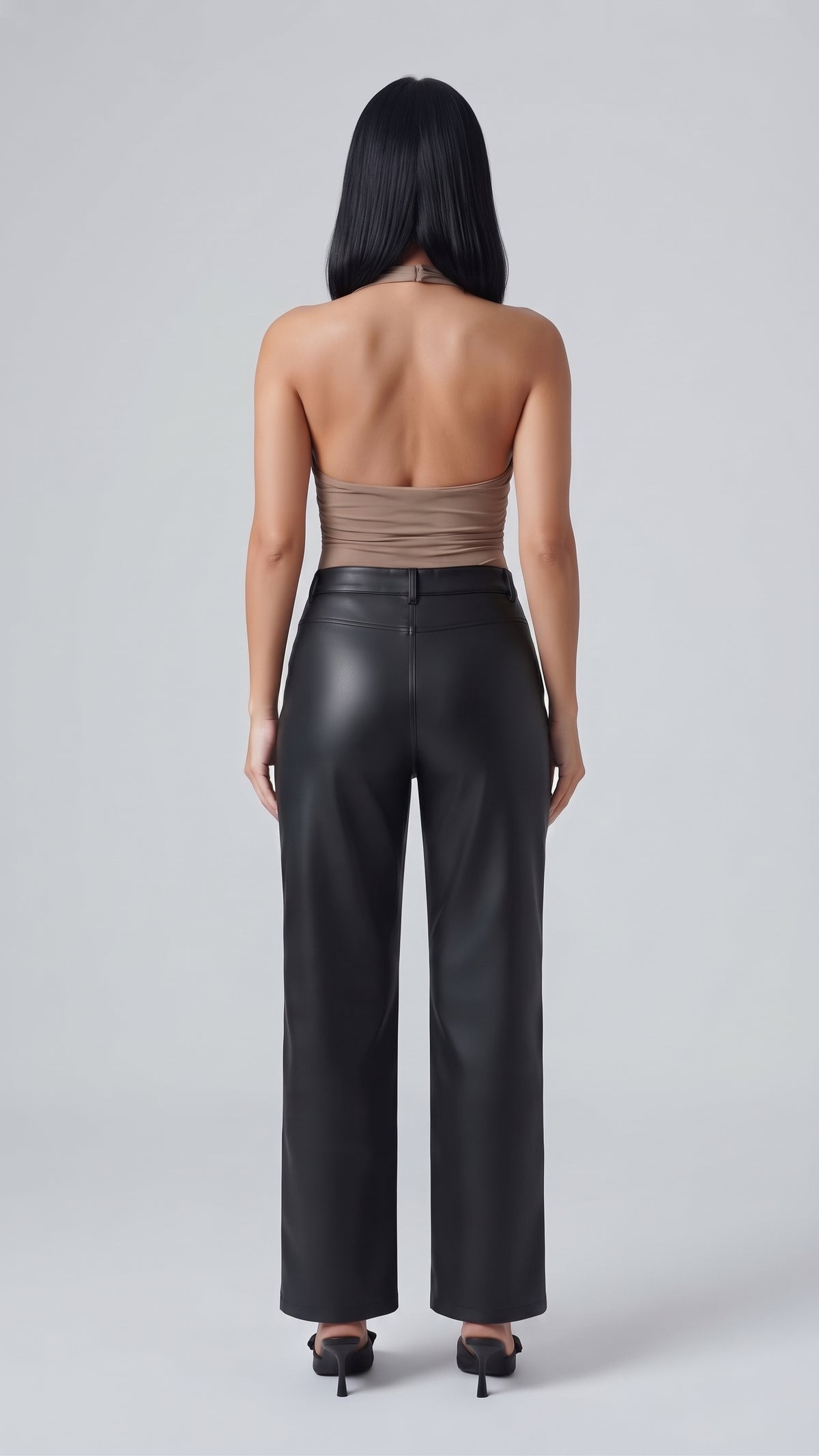 Pantalón Recto Vinipiel de Tiro Alto