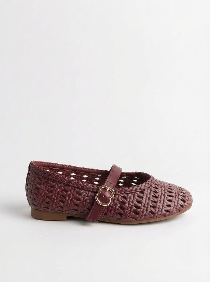 Flats Mary Jane Tejidos Tinto