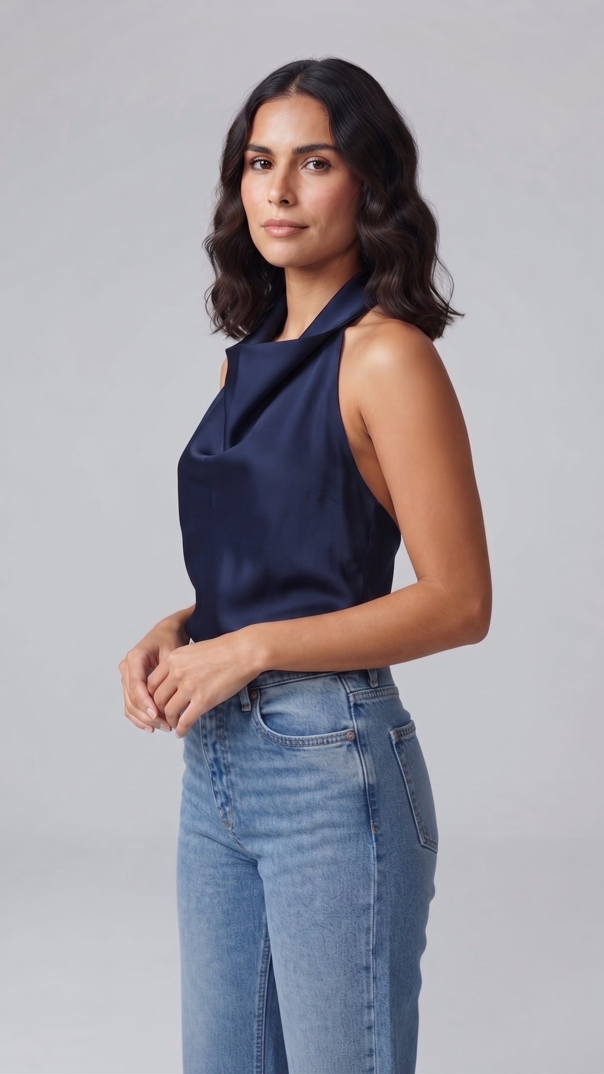 Pantalón Denim Clásico de Tiro Alto y Corte Recto