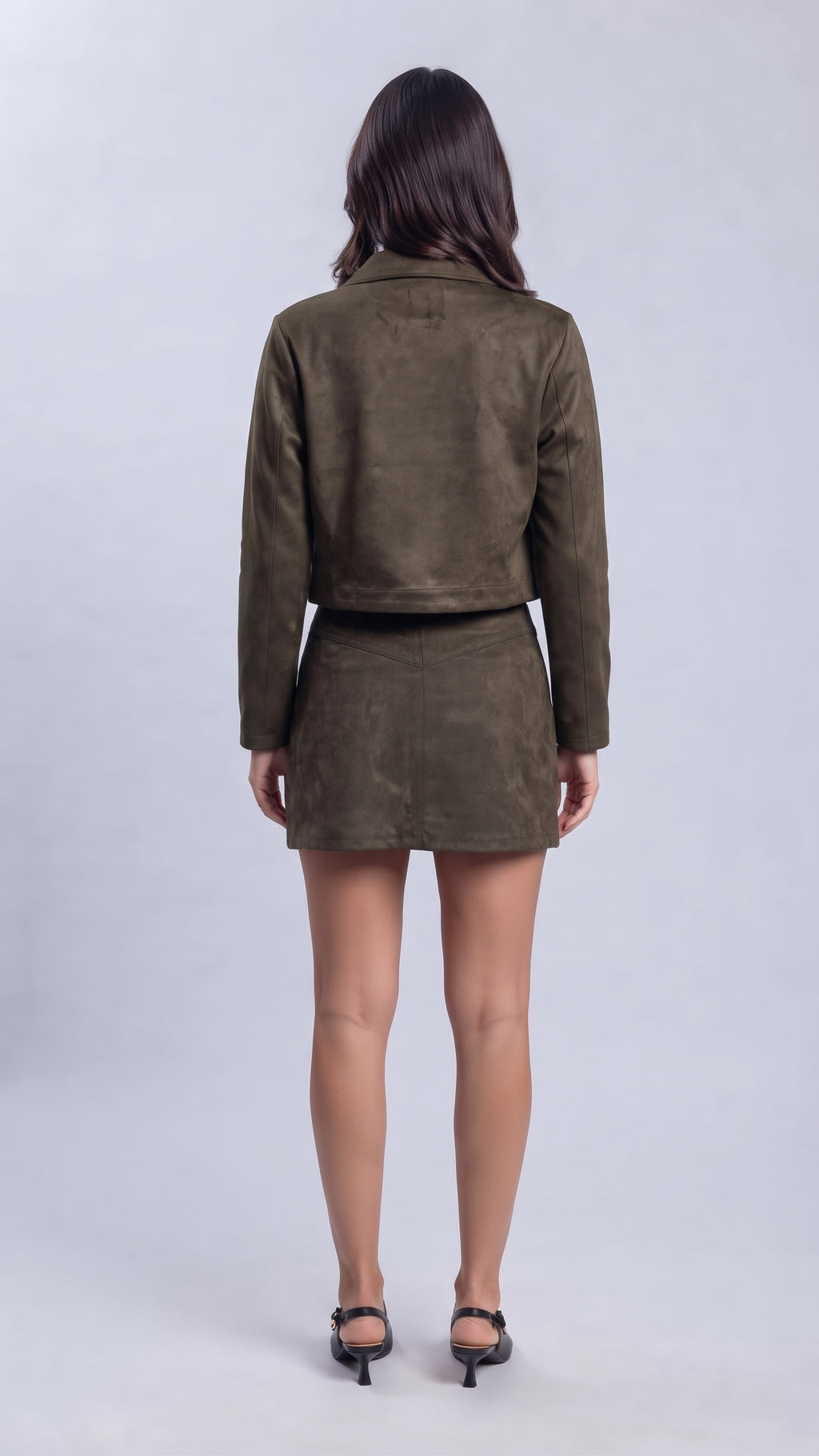 Conjunto Chaqueta y Falda Efecto Gamuza con Botones Dorados