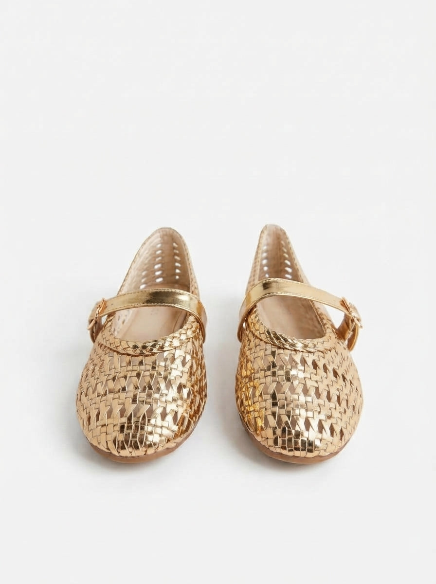 Flats Mary Jane Tejidos Dorado Metálico