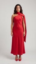Vestido Largo Satinado Asimétrico con Detalle de Lazo