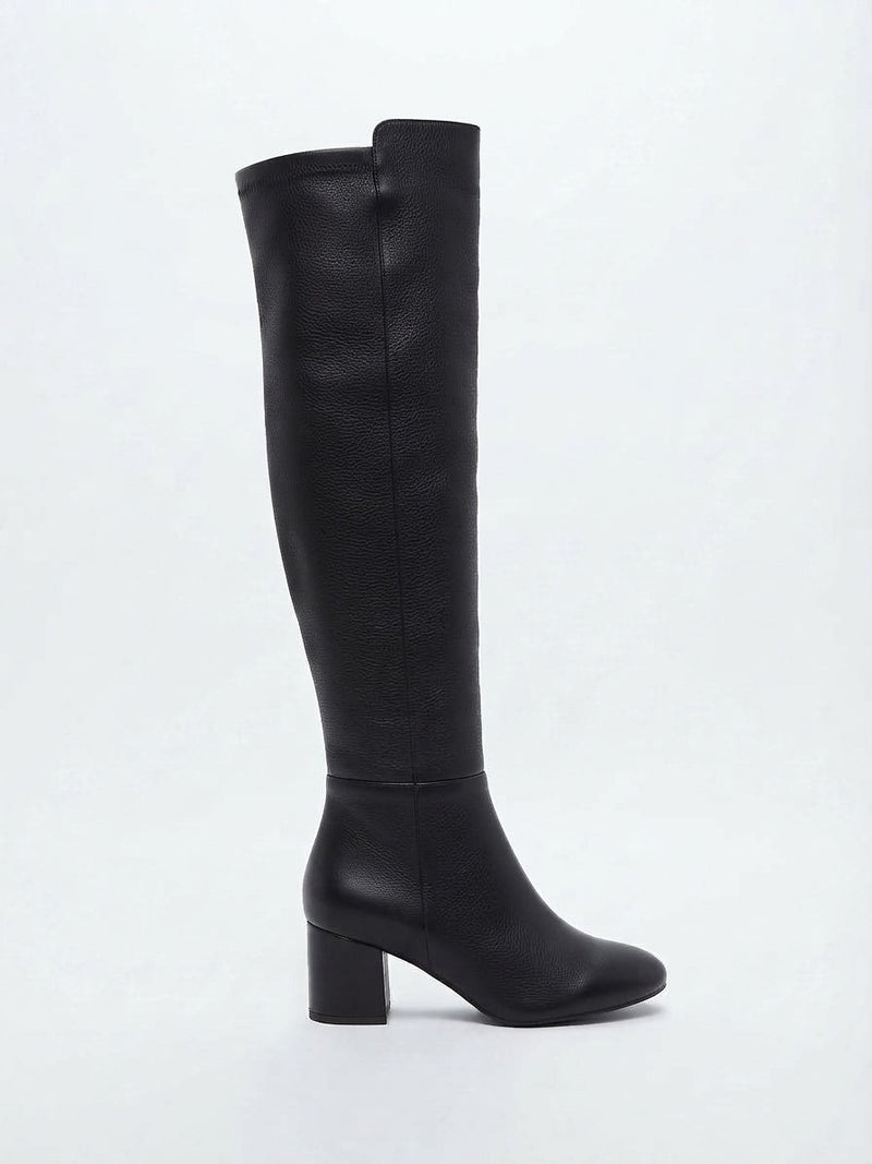Botas Largas Over-the-Knee de Tacón Ancho Negro